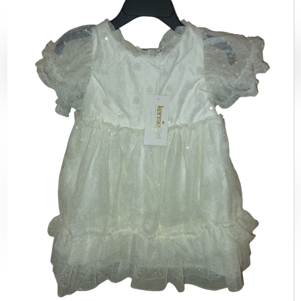 Kensie Girl Ivory Gold  Ruffled Dress